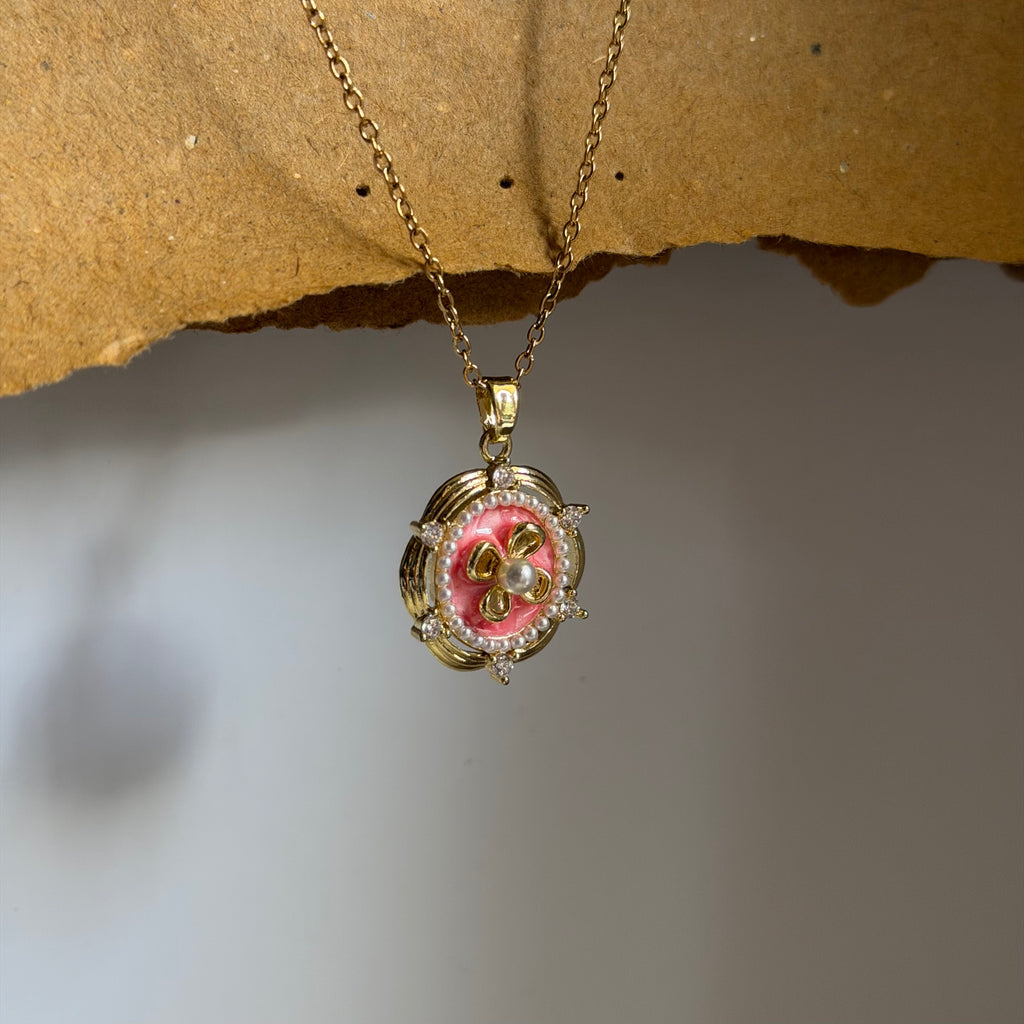 Aanya Pink Enamel Flower Necklace