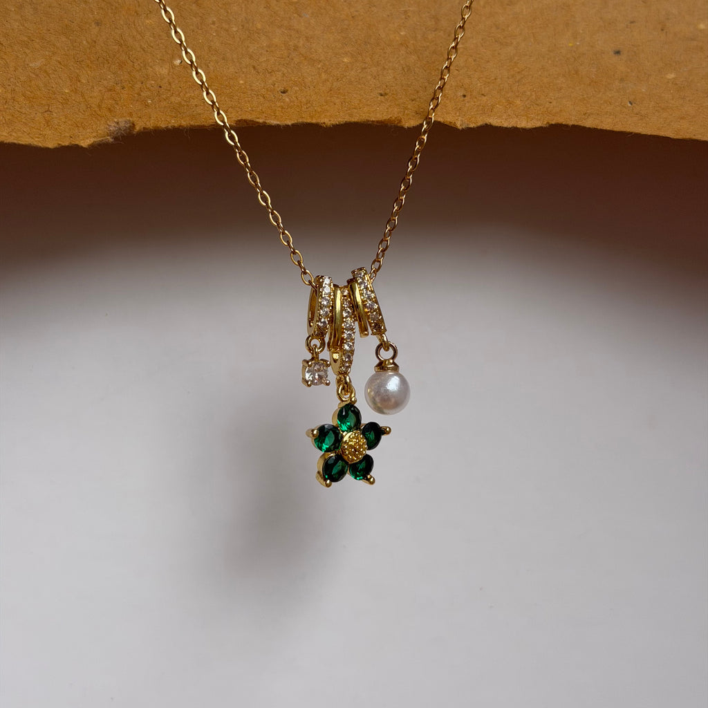 Eliana Emerald Floral Charm Necklace