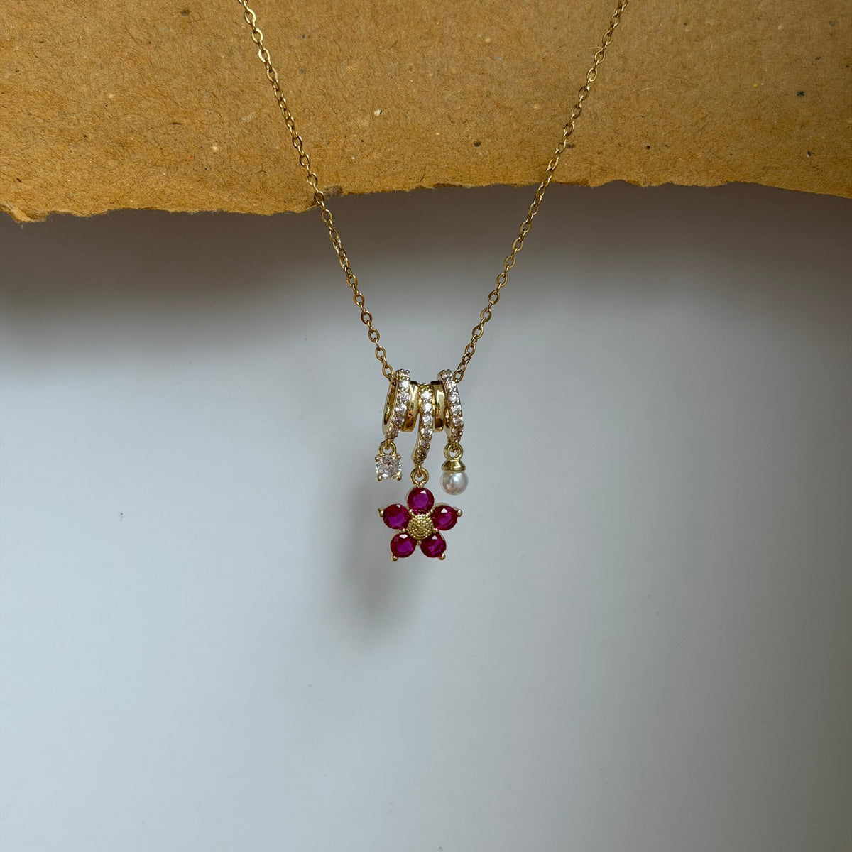 Bella Pearl Flower Charm Necklace