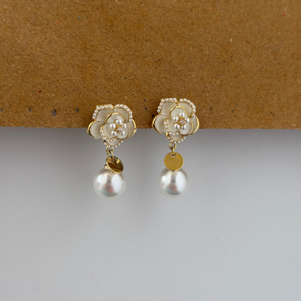 Sienna Pearl Flower Drop Earrings