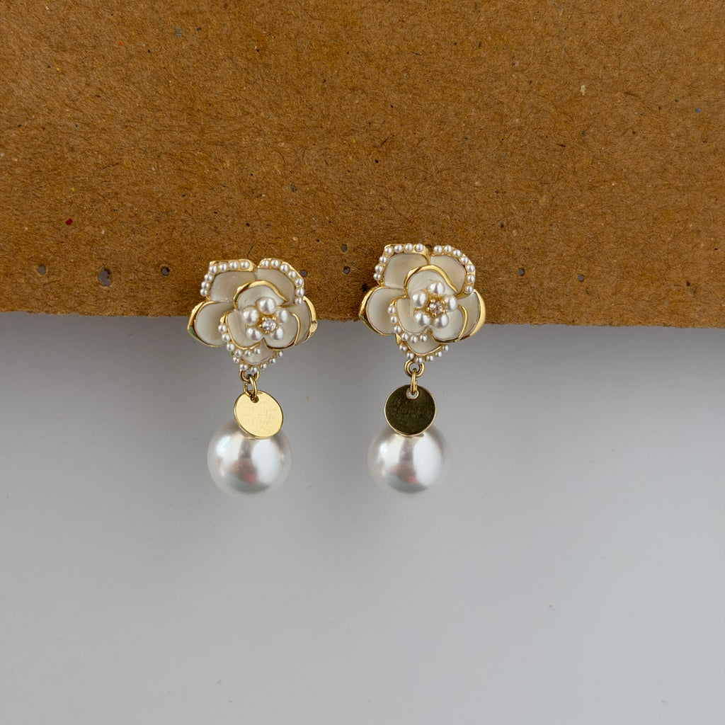 Sienna Pearl Flower Drop Earrings