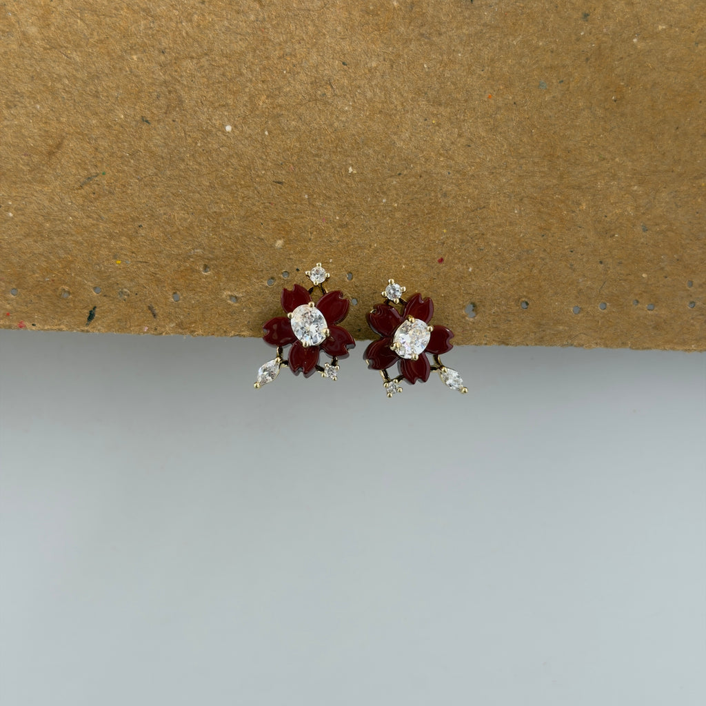 Valentina Red Floral CZ Stud Earrings