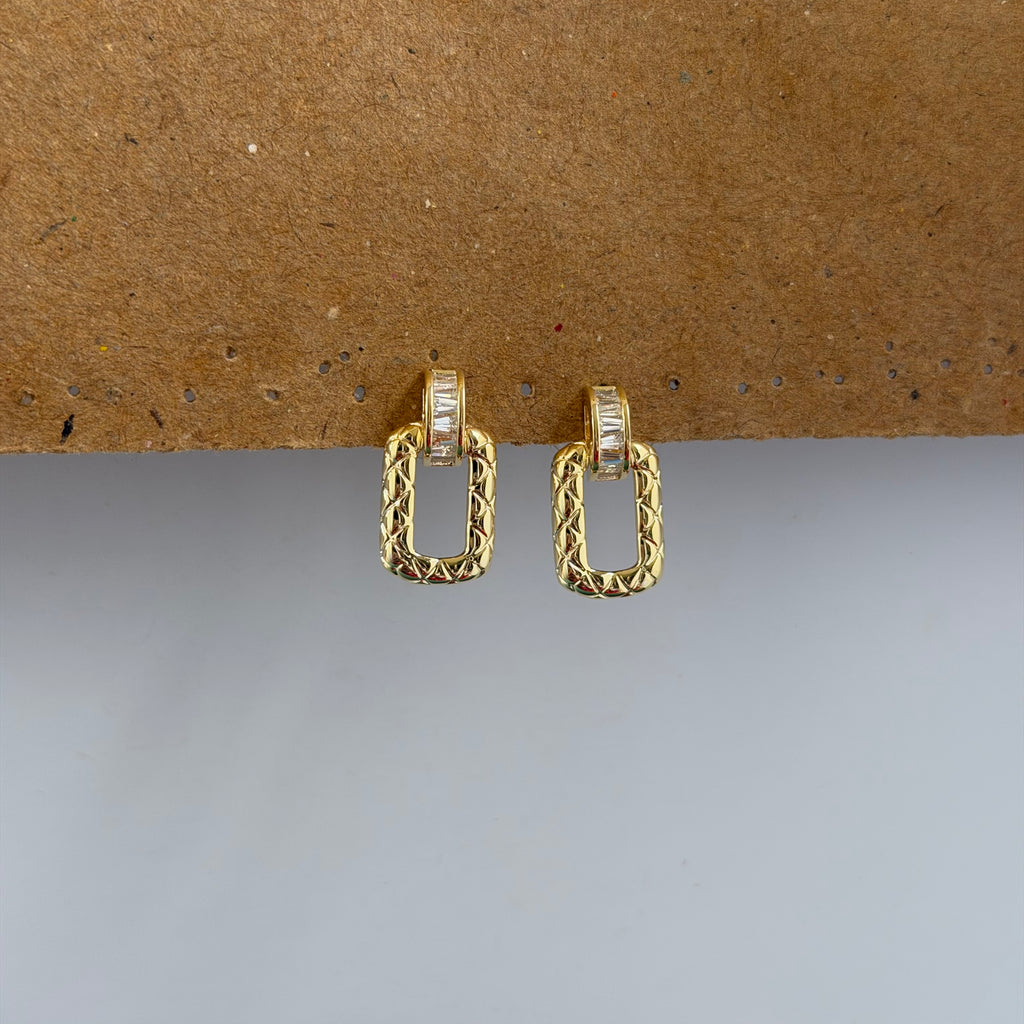Amara Gold Textured Rectangle CZ Earrings
