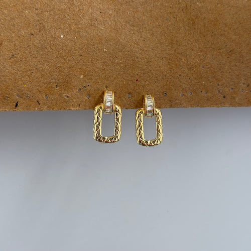 Amara Gold Textured Rectangle CZ Earrings