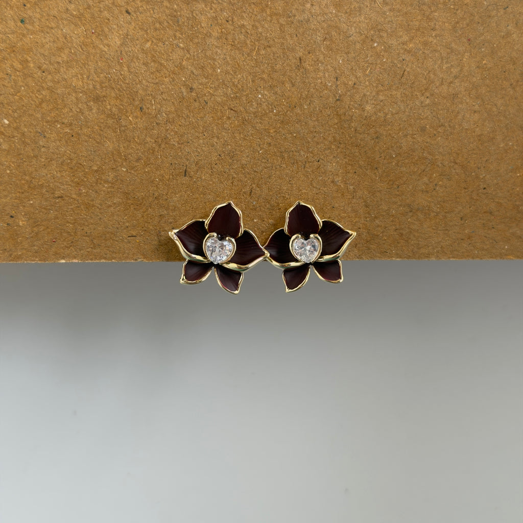 Mira Brown Enamel Flower Stud Earrings