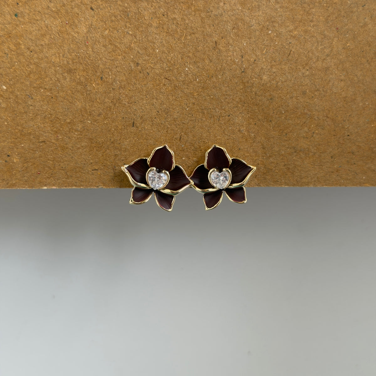 Mira Brown Enamel Flower Stud Earrings