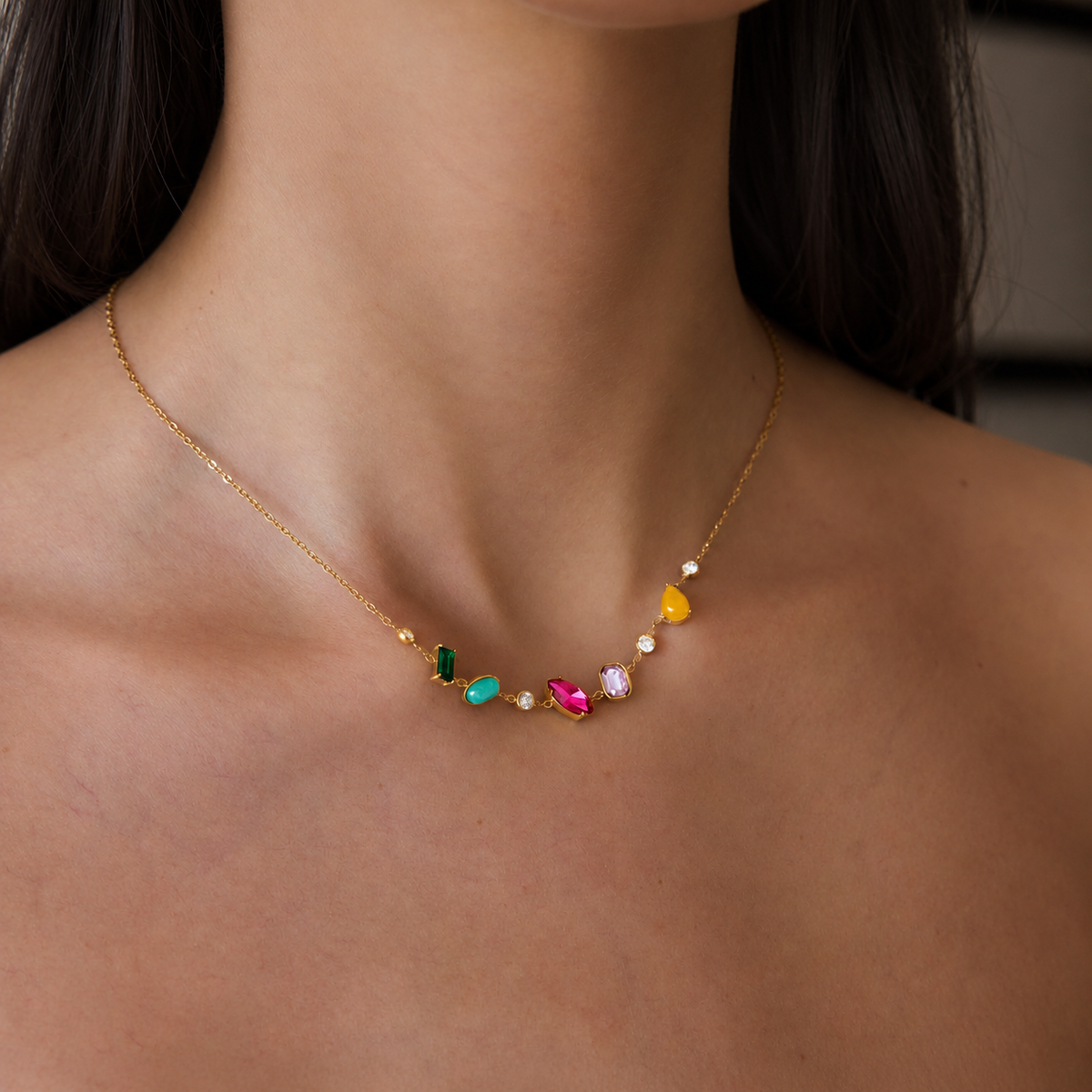 Kiara 18K PVD Colourful Gemstone Gold Necklace