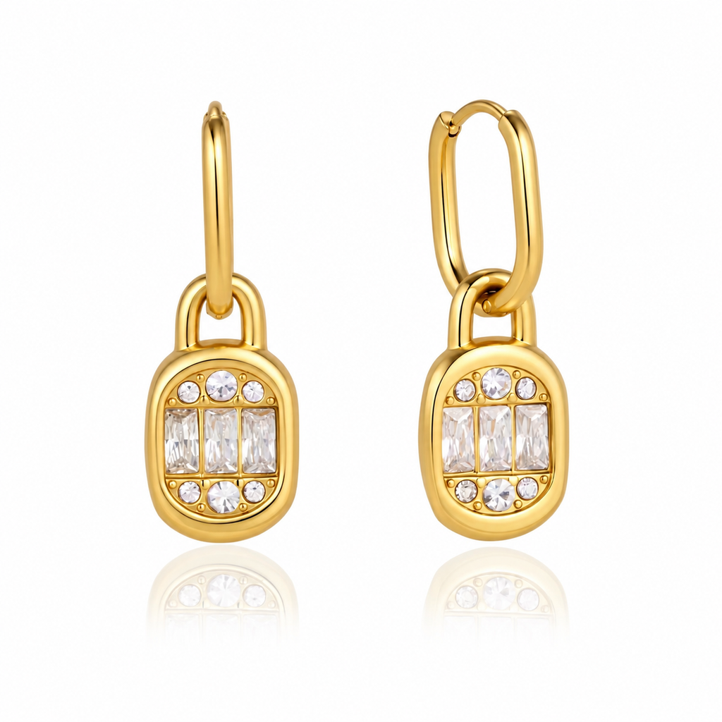 Amara 18K PVD Gold Round Stud and CZ Drop Earrings