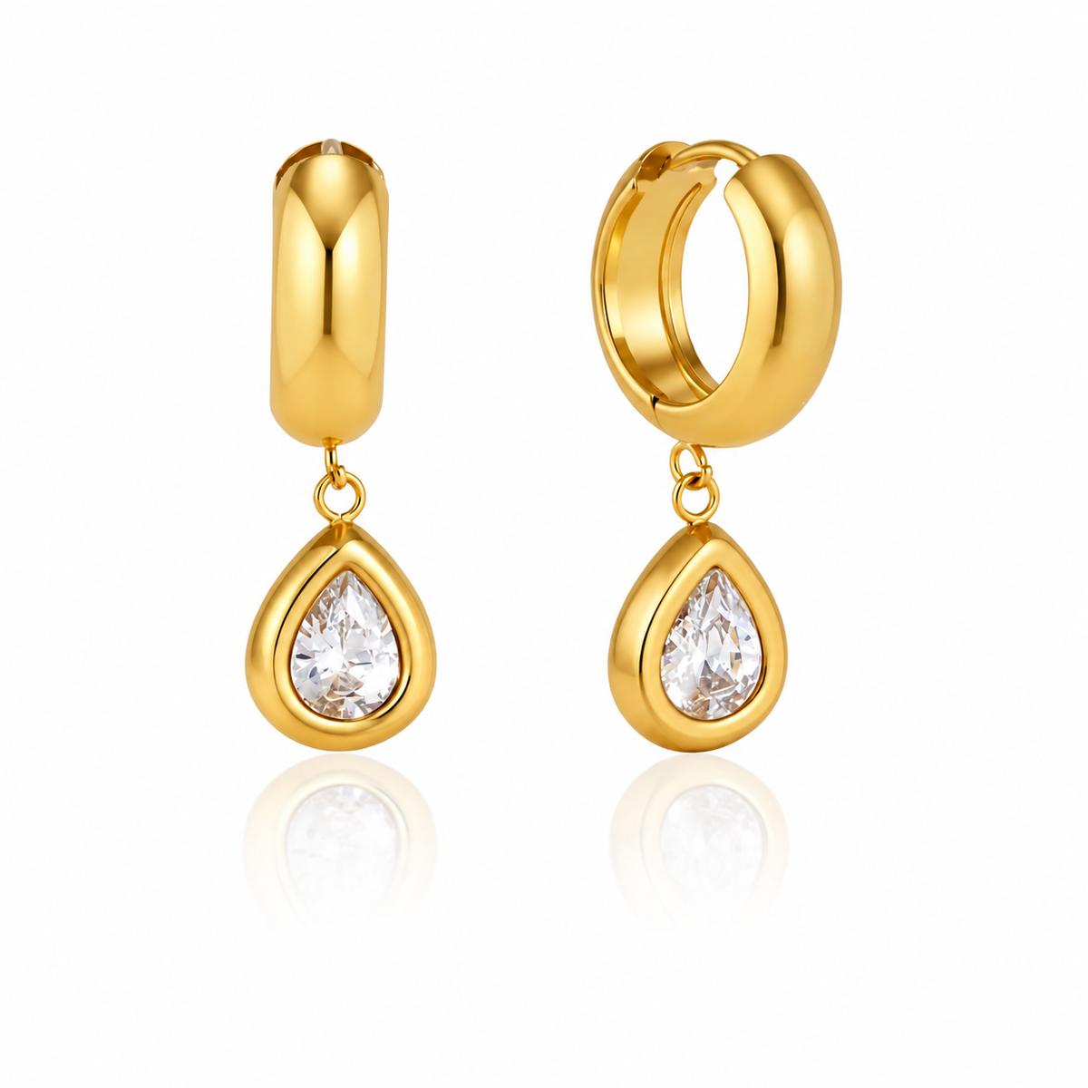 Isla 18K PVD Gold Teardrop CZ Hoop Earrings