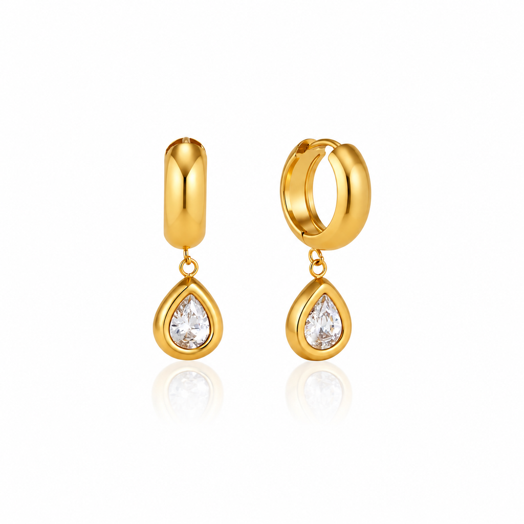 Isla 18K PVD Gold Teardrop CZ Hoop Earrings