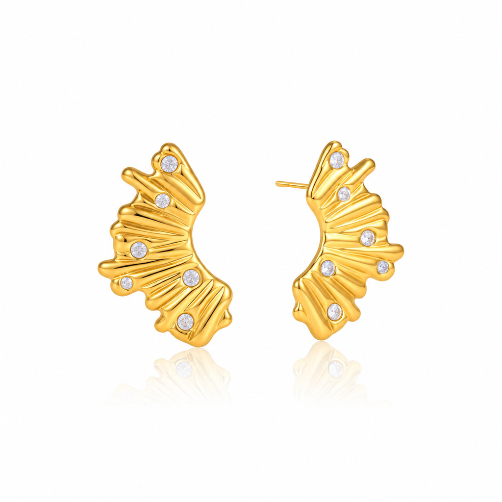 Aurelia 18K PVD Gold Sculpted Ruffle CZ Stud Earrings