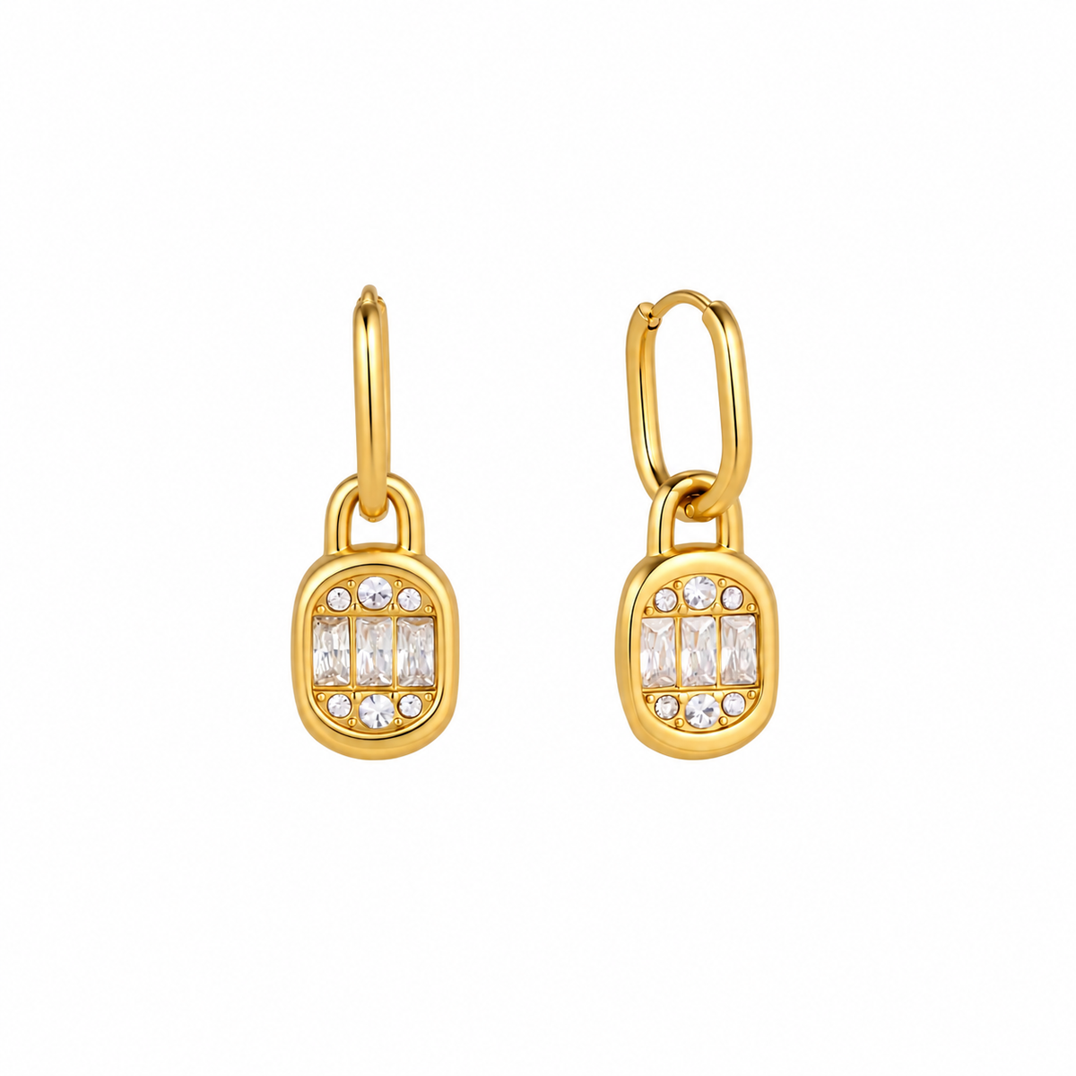 Amara 18K PVD Gold Round Stud and CZ Drop Earrings