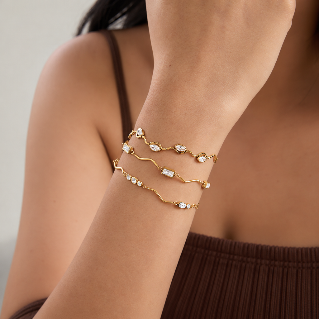 Ivy 18K PVD Gold Plated Delicate CZ Gemstone Bracelet