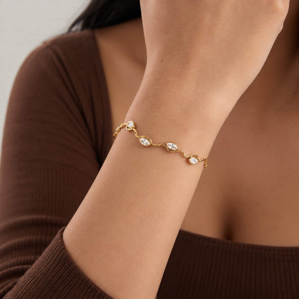 Zara 18K PVD Gold Plated Wavy Marquise CZ Bracelet