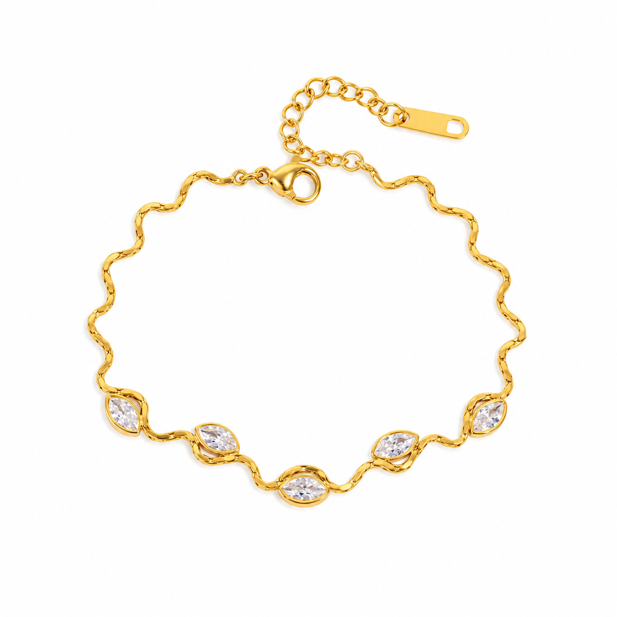 Zara 18K PVD Gold Plated Wavy Marquise CZ Bracelet