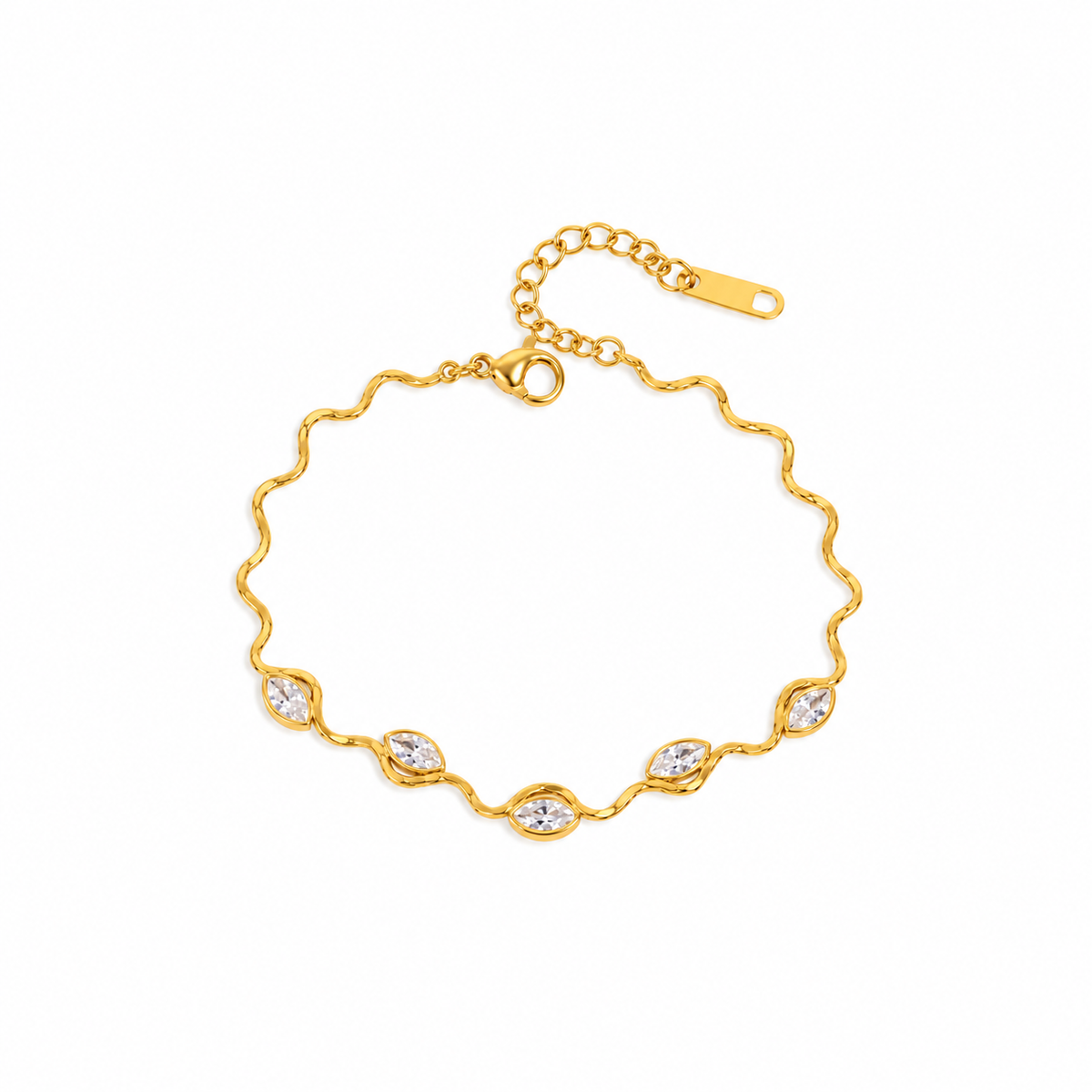 Zara 18K PVD Gold Plated Wavy Marquise CZ Bracelet