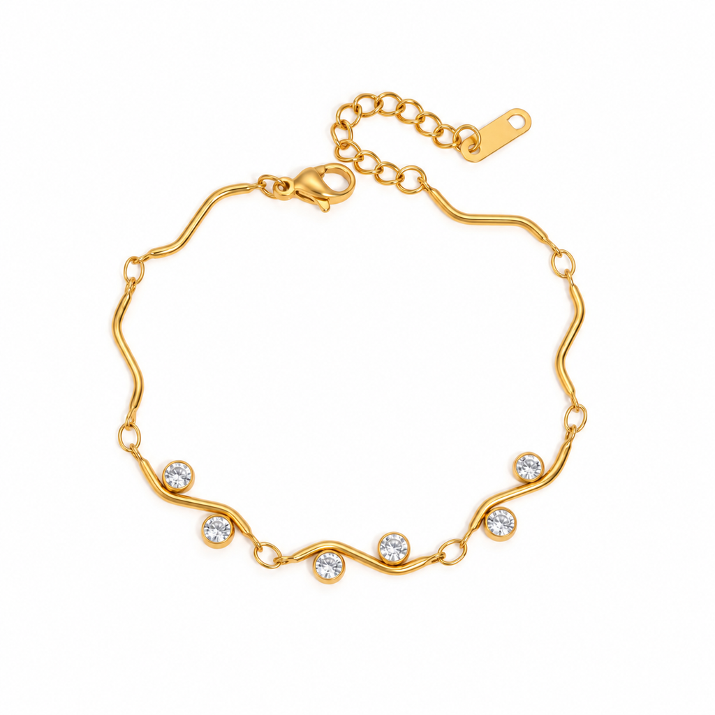 Myra 18K PVD Gold Plated Wavy CZ Station Bracelet